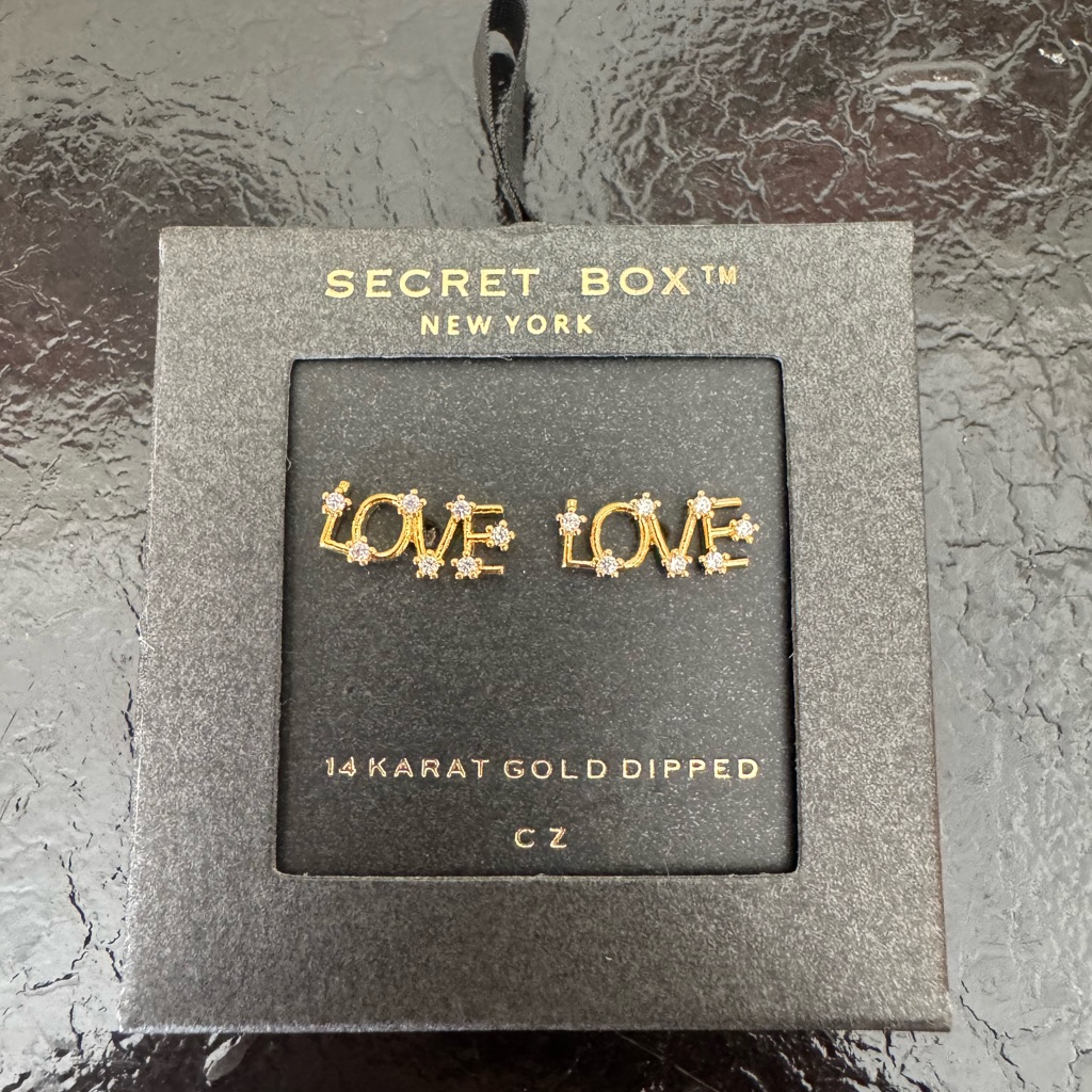 Secret Box Love 14k Gold Dipped & Cz Earrings Nib